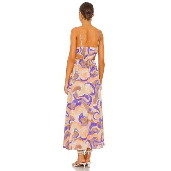 ASTR the Label Sanger Maxi Dress Open Cut-Out Side Purple Peach Swirl Size Large - Picture 4 of 9